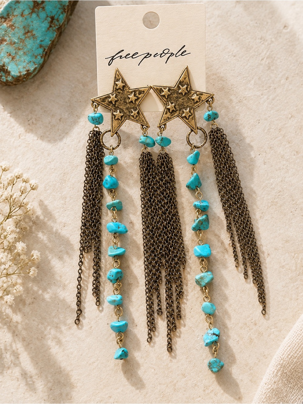 Free People Turquoise Star Dangle Earrings